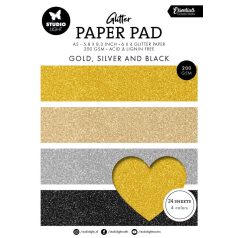   Studio Light Gold, silver and black Papírkészlet A5 Paper Pad Glitter (24 lap)