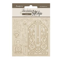   Stamperia Old Lace Chipboard 14x14 cm Gate and Key Decorative Chips (1 ív)