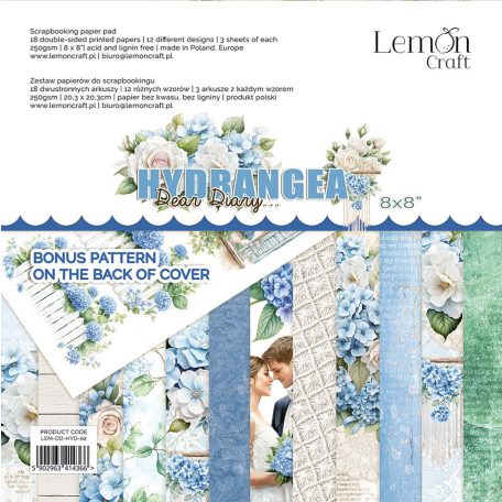 LemonCraft Scrapbook papírkészlet 8" (20 cm) - Dear Diary – Hydrangea - Scrapbooking Paper Pad (1 csomag)