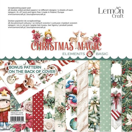 LemonCraft Papírkészlet / Kivágóív 8" (20 cm) - Christmas Magic - Scrapbooking Paper Pad (1 csomag)