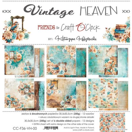 Craft O'Clock Scrapbook papírkészlet 12" (30 cm) Vintage Heaven Paper Collection Set (6 ív)