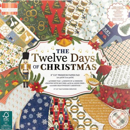 First Edition Scrapbook papírkészlet 8" (20 cm) Twelve Days of Christmas Paper Pad (48 lap)