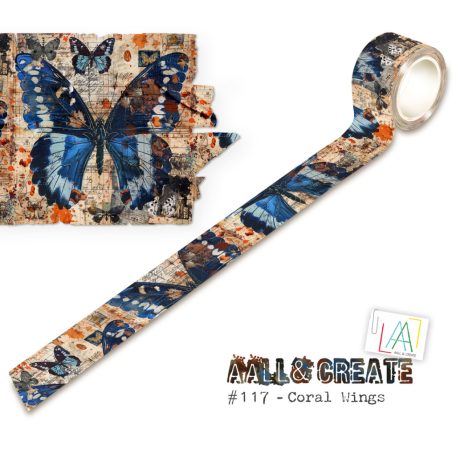 AALL & CREATE Coral Wings Dekorációs ragasztószalag Washi Tape 25mm 1 db