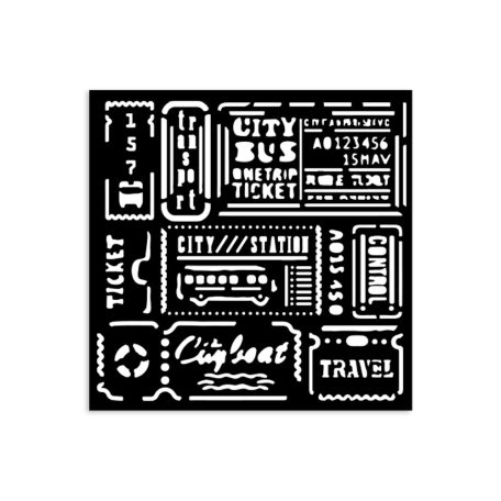 Stamperia Art of Travelling Vastag stencil 12x12cm Tickets Thick Stencil  (1 db)