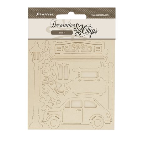 Stamperia Art of Travelling Chipboard 14x14 cm Car Decorative Chips (1 ív)