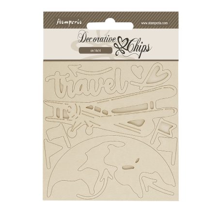 Stamperia Art of Travelling Chipboard 14x14 cm Airplane Decorative Chips (1 ív)