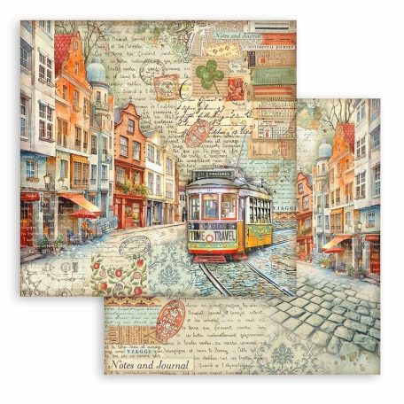 Stamperia Art of Travelling Scrapbook papír 12" (30 cm) Tram Paper Sheets (1 ív)