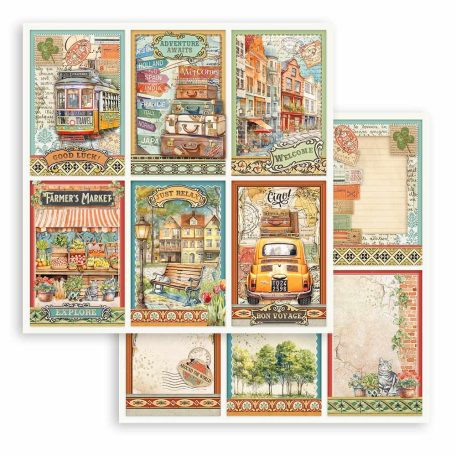 Stamperia Art of Travelling Scrapbook papír 12" (30 cm) 6 cards Paper Sheets (1 ív)