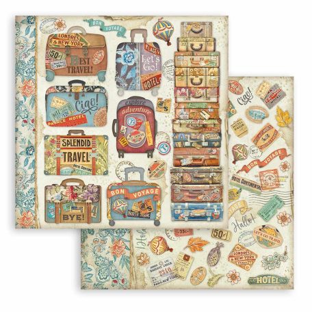 Stamperia Art of Travelling Scrapbook papír 12" (30 cm) Suitcases Paper Sheets (1 ív)