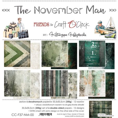 Craft O'Clock Scrapbook papírkészlet 12" (30 cm) The November Man Paper Collection Set (6 ív)