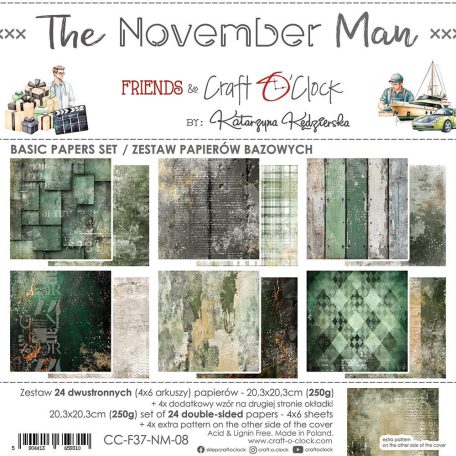 Craft O'Clock Scrapbook papírkészlet 8" (20 cm) The November Man Basic Paper Set (24 ív)