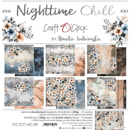 Craft O'Clock Scrapbook papírkészlet 12" (30 cm) Nighttime Chill Paper Collection Set (6 ív)