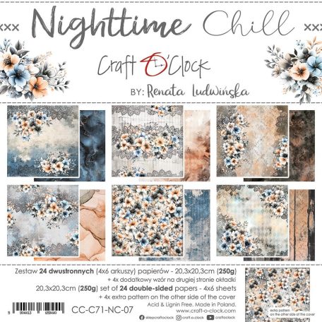 Craft O'Clock Scrapbook papírkészlet 8" (20 cm) Nighttime Chill Paper Collection Set (24 ív)