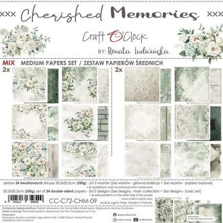 Craft O'Clock Scrapbook papírkészlet 8" (20 cm) Cherished Memories Mix Paper Set (24 ív)