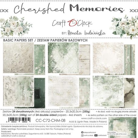 Craft O'Clock Scrapbook papírkészlet 8" (20 cm) Cherished Memories Basic Paper Set (24 ív)