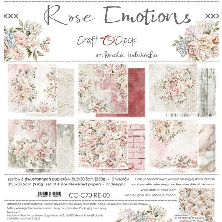 Craft O'Clock Scrapbook papírkészlet 12" (30 cm) Rose Emotions Paper Collection Set (6 ív)