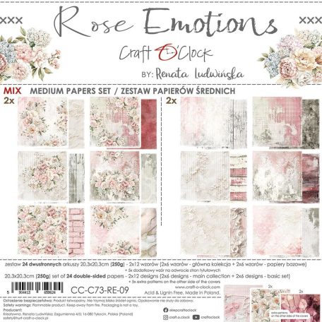 Craft O'Clock Scrapbook papírkészlet 8" (20 cm) Rose Emotions Mix Paper Set (24 ív)