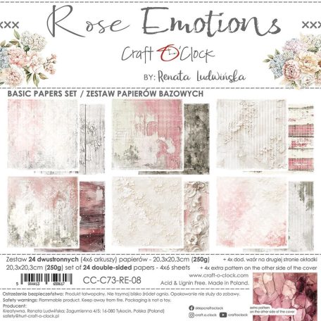 Craft O'Clock Scrapbook papírkészlet 8" (20 cm) Rose Emotions Basic Paper Set (24 ív)