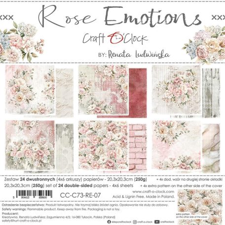 Craft O'Clock Scrapbook papírkészlet 8" (20 cm) Rose Emotions Paper Collection Set (24 ív)