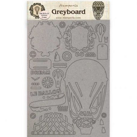 Chipboard A4, Voyages Fantastiques Air Baloon / Stamperia Greyboard -  (1 csomag)