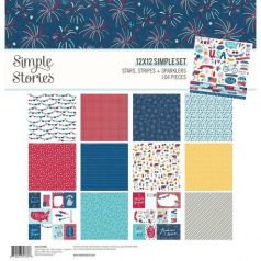   Papírkészlet 12", Simple Stories Stripes + Sparklers / Collection Kit  -  (1 csomag)