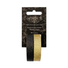   Dekorációs ragasztószalag , Black & Gold Glitter / Graphic 45 Washi Tape (5 db)