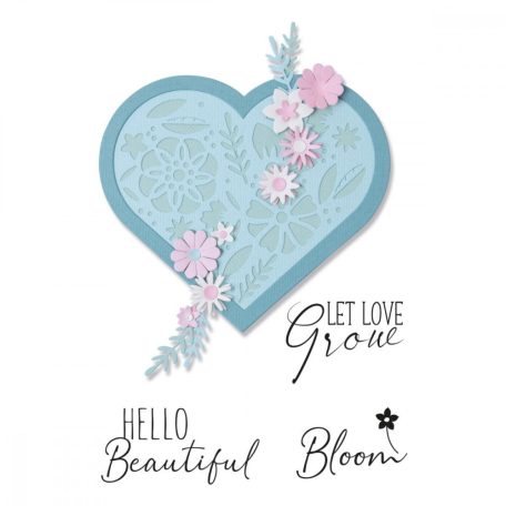 SIZZIX vágósablon bélyegzővel - Blooming Heart - Sizzix Framelits Die Set (1 csomag)