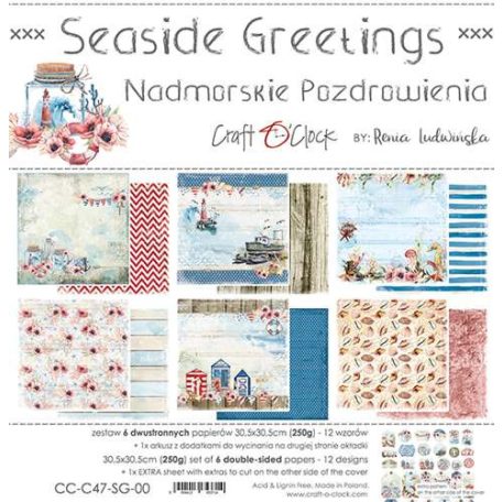 Papírkészlet 12" (30 cm), Seaside Greetings / Craft O'Clock Paper Collection Set (1 csomag)